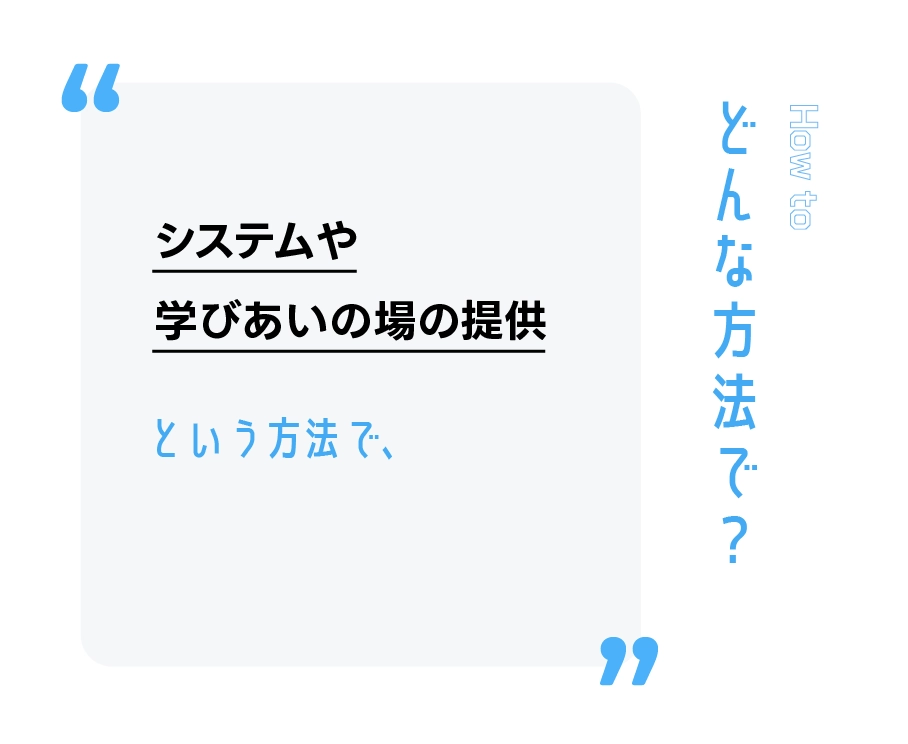 システムや学びあいの場の提供という方法で、